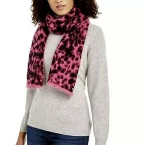 NEW DKNY Fuzzy Leopard Animal Pink Scarf Black L:63” W:12”